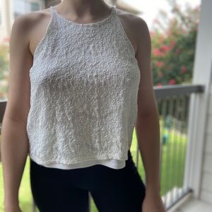 White crochet lace layered camisole halter top